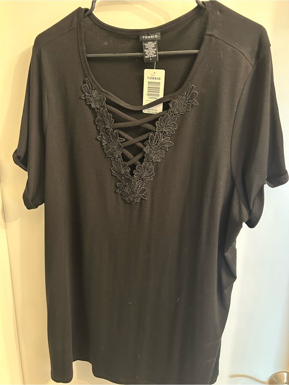 torrid Black Short Sleeve Lace-Up V-Neck Top